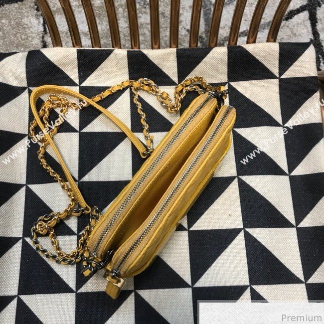 Chanel Gabrielle Clutch on Chain/Mini Bag in Grained Leather A94505 Yellow 2019 (JDH-9032511)
