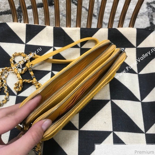 Chanel Gabrielle Clutch on Chain/Mini Bag in Grained Leather A94505 Yellow 2019 (JDH-9032511)