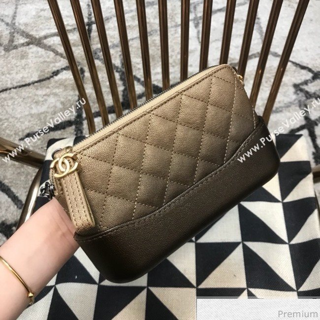 Chanel Gabrielle Clutch on Chain/Mini Bag in Grained Leather A94505 Khaki 2019 (JDH-9032513)