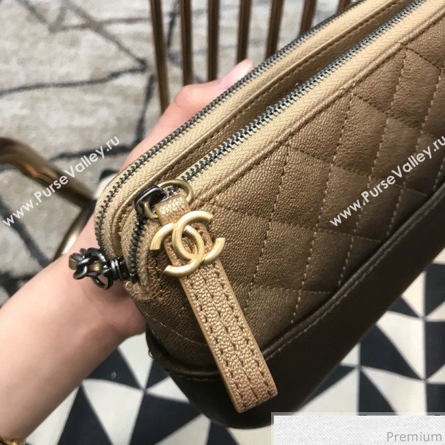 Chanel Gabrielle Clutch on Chain/Mini Bag in Grained Leather A94505 Khaki 2019 (JDH-9032513)