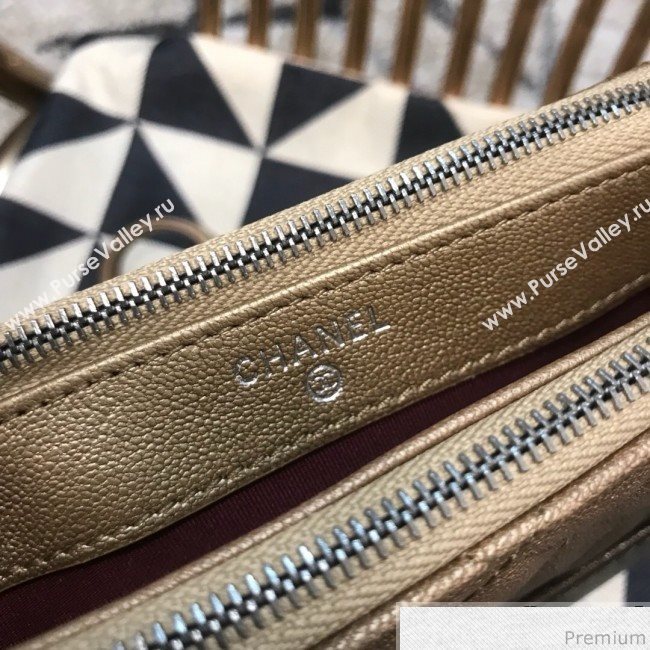 Chanel Gabrielle Clutch on Chain/Mini Bag in Grained Leather A94505 Khaki 2019 (JDH-9032513)