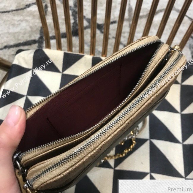 Chanel Gabrielle Clutch on Chain/Mini Bag in Grained Leather A94505 Khaki 2019 (JDH-9032513)