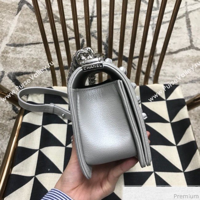 Chanel Camellia Small Boy Flap Bag A67085 Silver 2019 (JDH-9032517)