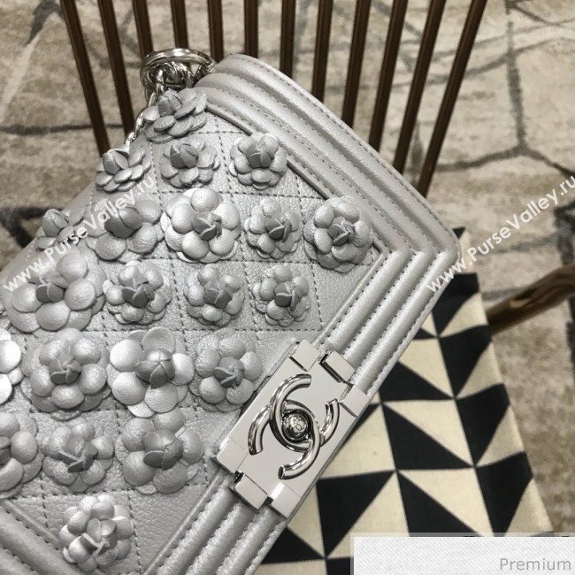 Chanel Camellia Small Boy Flap Bag A67085 Silver 2019 (JDH-9032517)