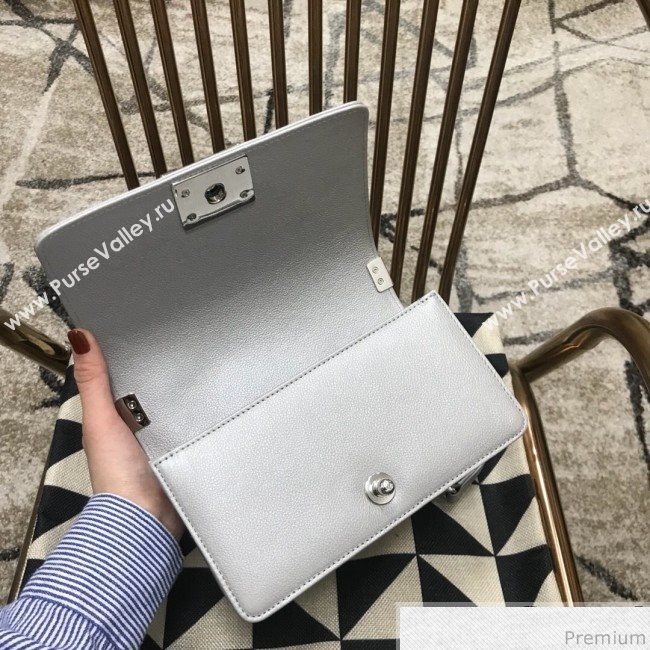 Chanel Camellia Small Boy Flap Bag A67085 Silver 2019 (JDH-9032517)
