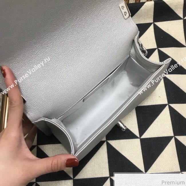 Chanel Camellia Small Boy Flap Bag A67085 Silver 2019 (JDH-9032517)