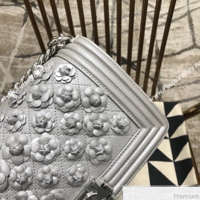 Chanel Camellia Large Boy Flap Bag A67085 Silver 2019 (JDH-9032518)