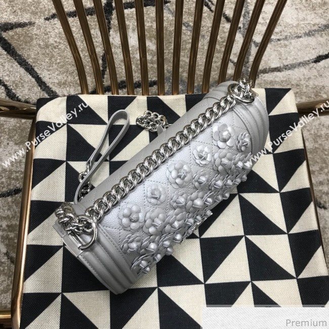 Chanel Camellia Large Boy Flap Bag A67085 Silver 2019 (JDH-9032518)