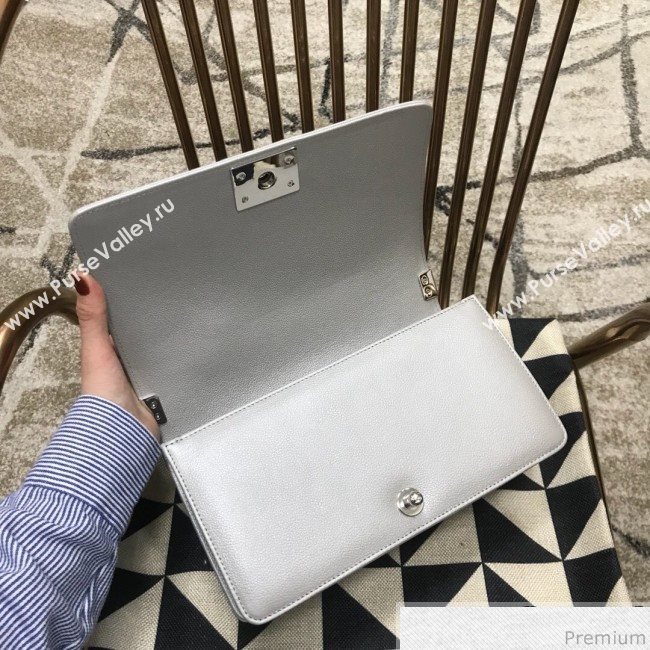 Chanel Camellia Large Boy Flap Bag A67085 Silver 2019 (JDH-9032518)