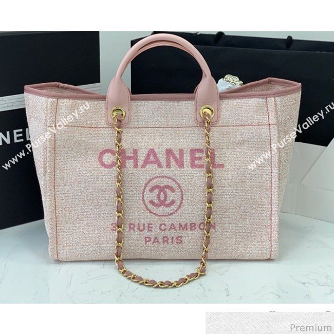 Chanel Lurex Nylon Deauville Large Shopping Tote Bag Light Pink 2019 (PPP-9032523)