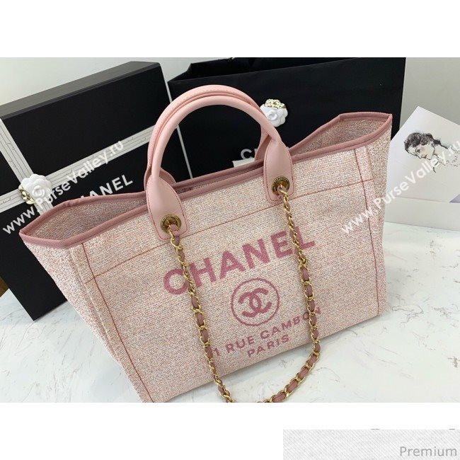 Chanel Lurex Nylon Deauville Large Shopping Tote Bag Light Pink 2019 (PPP-9032523)