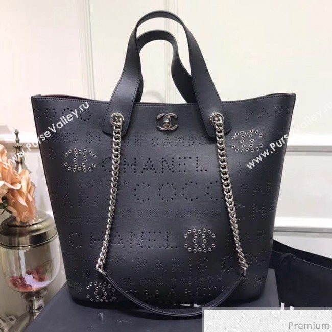 Chanel Large Eyelet Calfskin Shopping Bag AS0487 Black 2019 (XIN-9032601)