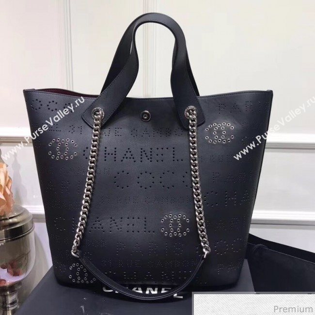 Chanel Large Eyelet Calfskin Shopping Bag AS0487 Black 2019 (XIN-9032601)