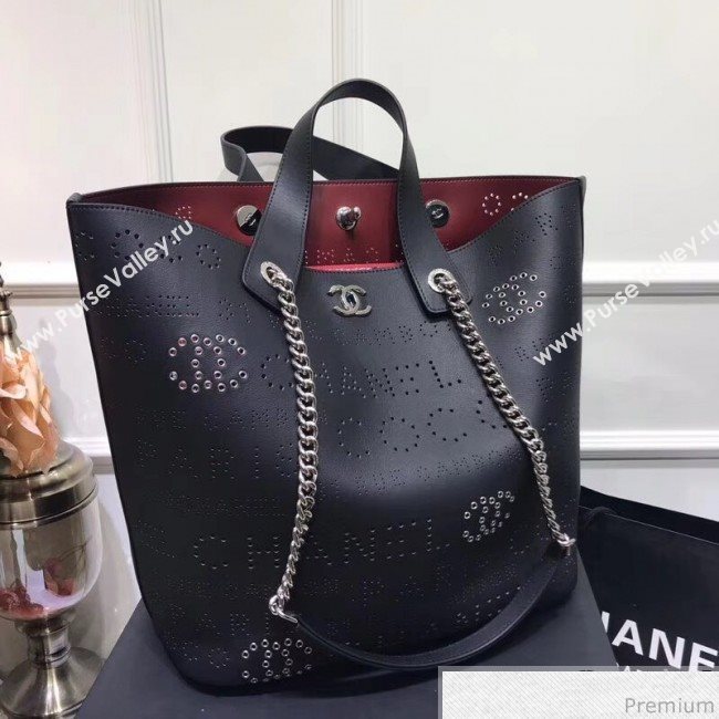 Chanel Large Eyelet Calfskin Shopping Bag AS0487 Black 2019 (XIN-9032601)