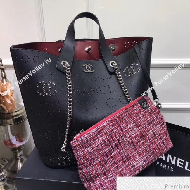 Chanel Large Eyelet Calfskin Shopping Bag AS0487 Black 2019 (XIN-9032601)