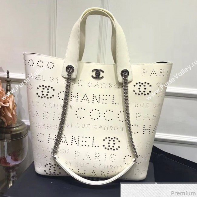 Chanel Large Eyelet Calfskin Shopping Bag AS0487 White 2019 (XIN-9032602)