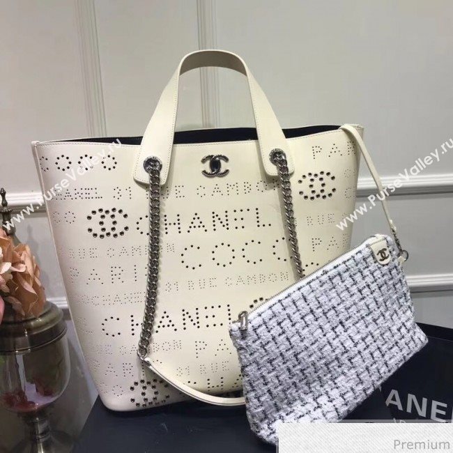 Chanel Large Eyelet Calfskin Shopping Bag AS0487 White 2019 (XIN-9032602)