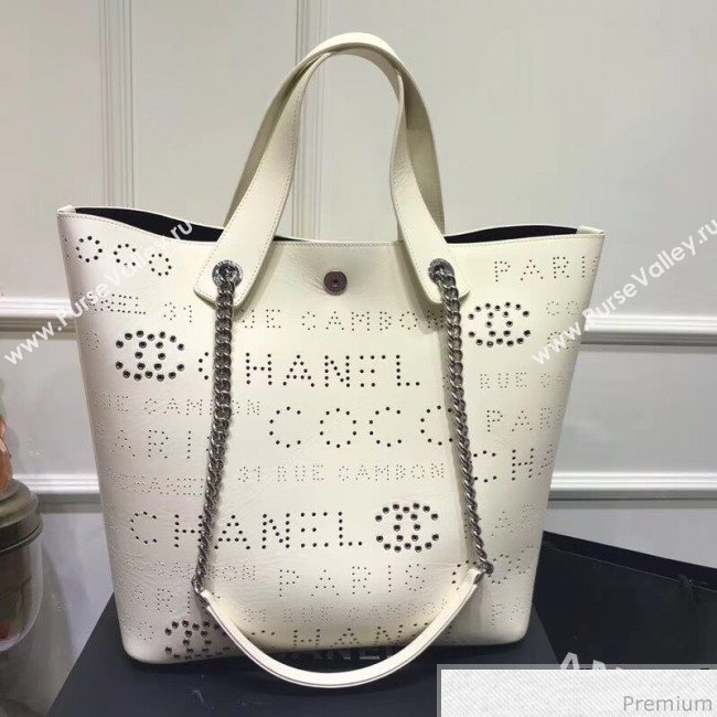 Chanel Large Eyelet Calfskin Shopping Bag AS0487 White 2019 (XIN-9032602)