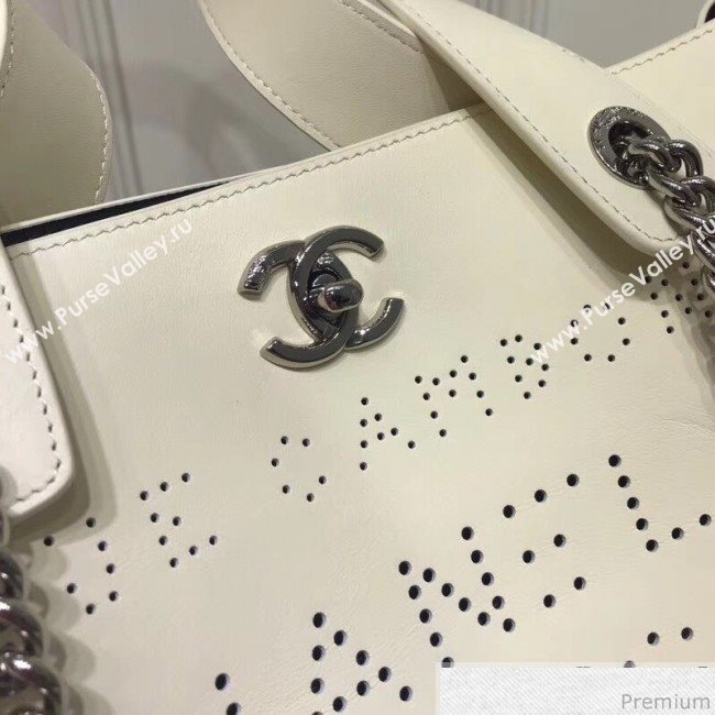 Chanel Large Eyelet Calfskin Shopping Bag AS0487 White 2019 (XIN-9032602)