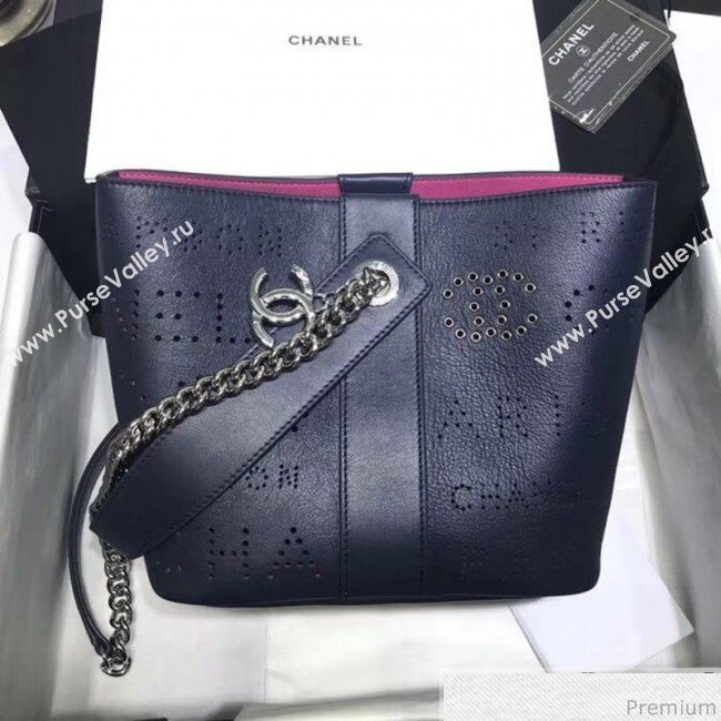 Chanel Eyelet Calfskin Drawstring Bucket Bag AS0304 Blue 2019 (XIN-9032609)