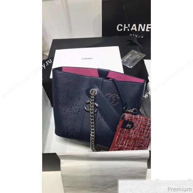 Chanel Eyelet Calfskin Drawstring Bucket Bag AS0304 Blue 2019 (XIN-9032609)