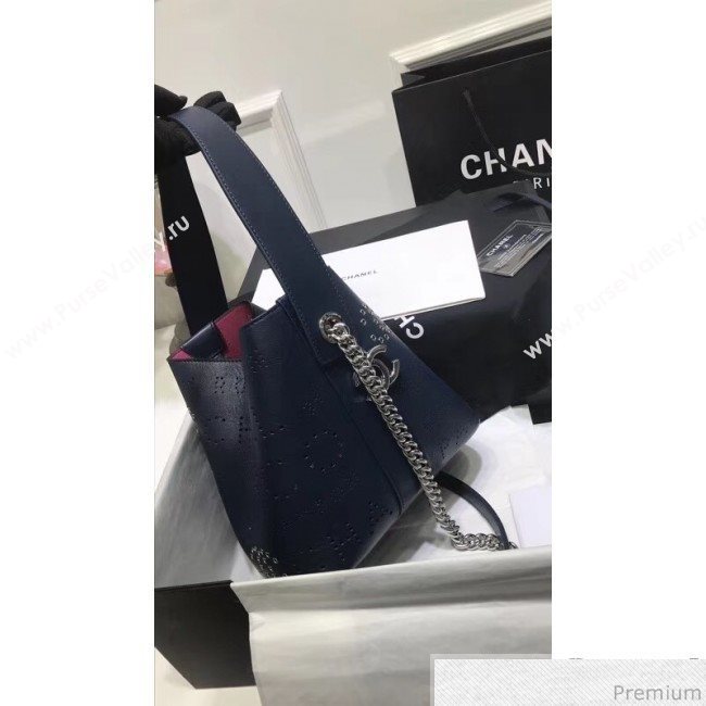 Chanel Eyelet Calfskin Drawstring Bucket Bag AS0304 Blue 2019 (XIN-9032609)