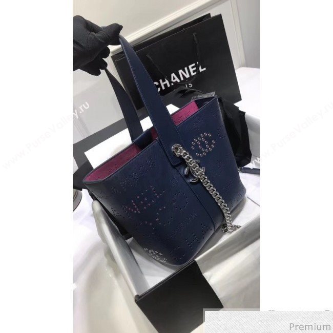 Chanel Eyelet Calfskin Drawstring Bucket Bag AS0304 Blue 2019 (XIN-9032609)