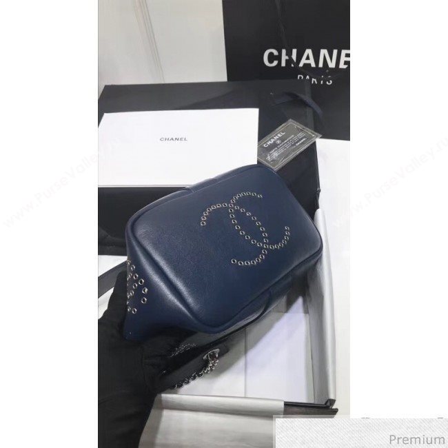 Chanel Eyelet Calfskin Drawstring Bucket Bag AS0304 Blue 2019 (XIN-9032609)