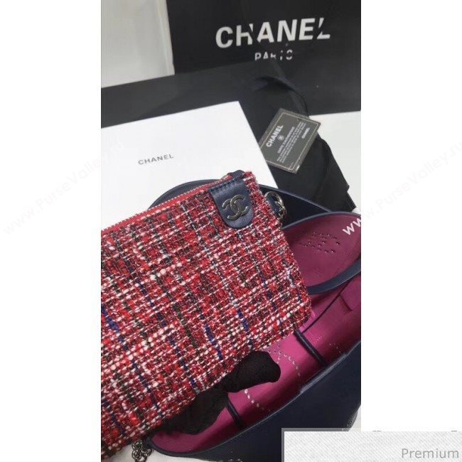 Chanel Eyelet Calfskin Drawstring Bucket Bag AS0304 Blue 2019 (XIN-9032609)