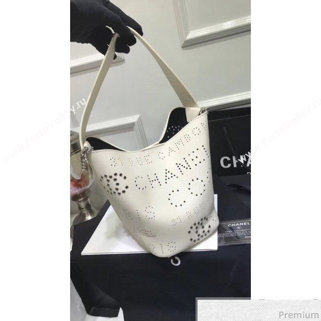 Chanel Eyelet Calfskin Drawstring Bucket Bag AS0304 White 2019 (XIN-9032610)