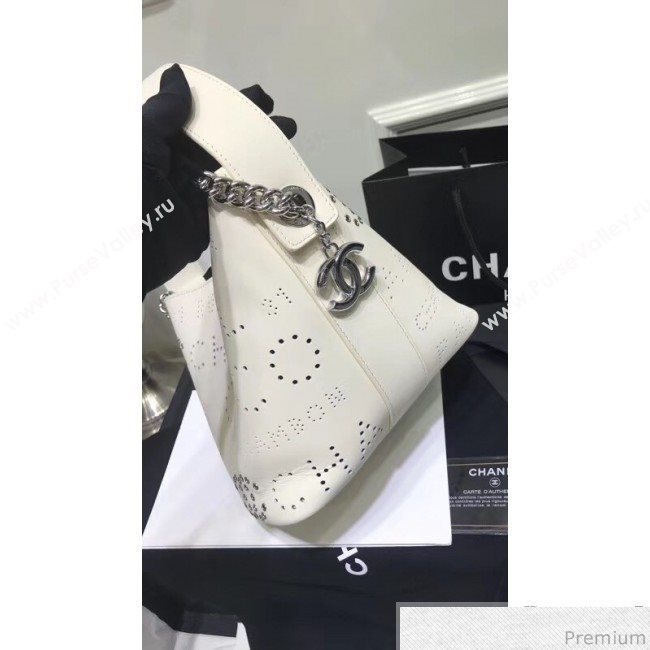 Chanel Eyelet Calfskin Drawstring Bucket Bag AS0304 White 2019 (XIN-9032610)