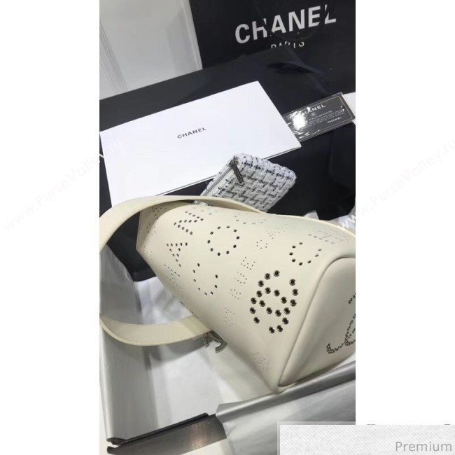 Chanel Eyelet Calfskin Drawstring Bucket Bag AS0304 White 2019 (XIN-9032610)