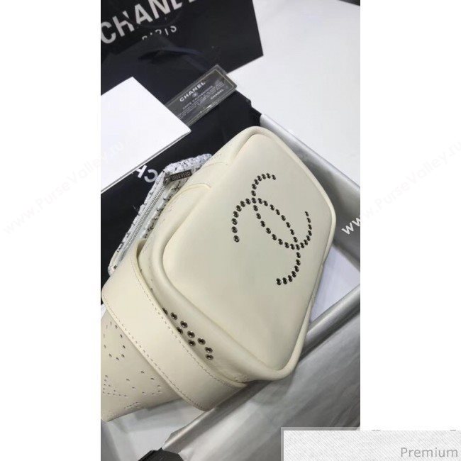 Chanel Eyelet Calfskin Drawstring Bucket Bag AS0304 White 2019 (XIN-9032610)