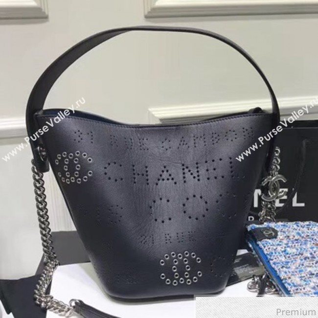 Chanel Eyelet Calfskin Drawstring Bucket Bag AS0304 Black 2019 (XIN-9032611)