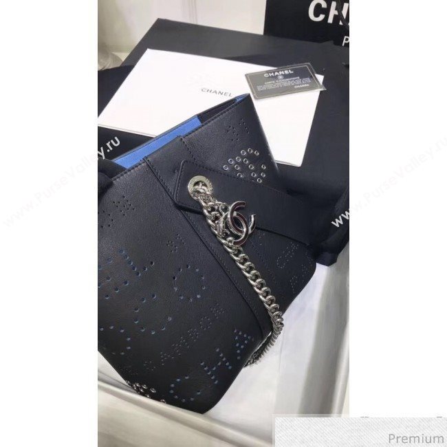 Chanel Eyelet Calfskin Drawstring Bucket Bag AS0304 Black 2019 (XIN-9032611)