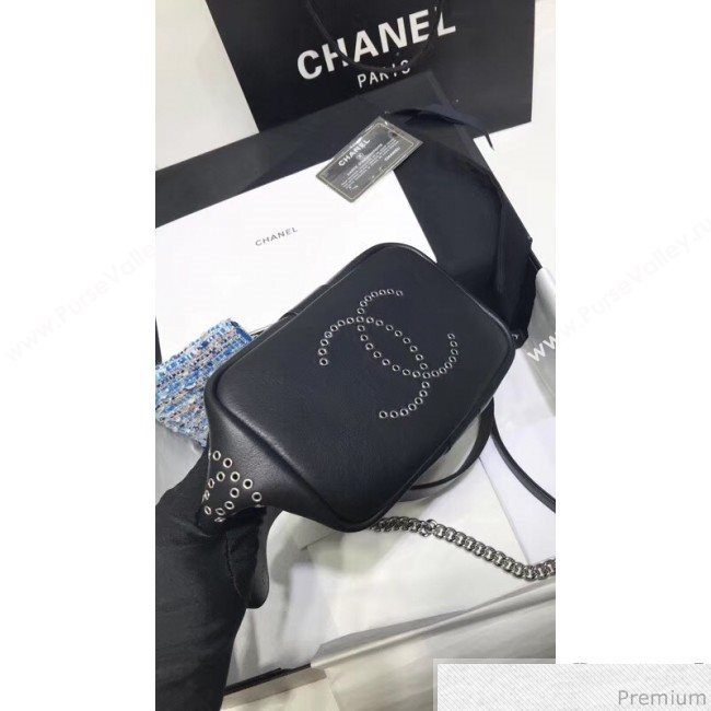 Chanel Eyelet Calfskin Drawstring Bucket Bag AS0304 Black 2019 (XIN-9032611)