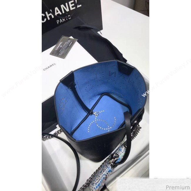 Chanel Eyelet Calfskin Drawstring Bucket Bag AS0304 Black 2019 (XIN-9032611)