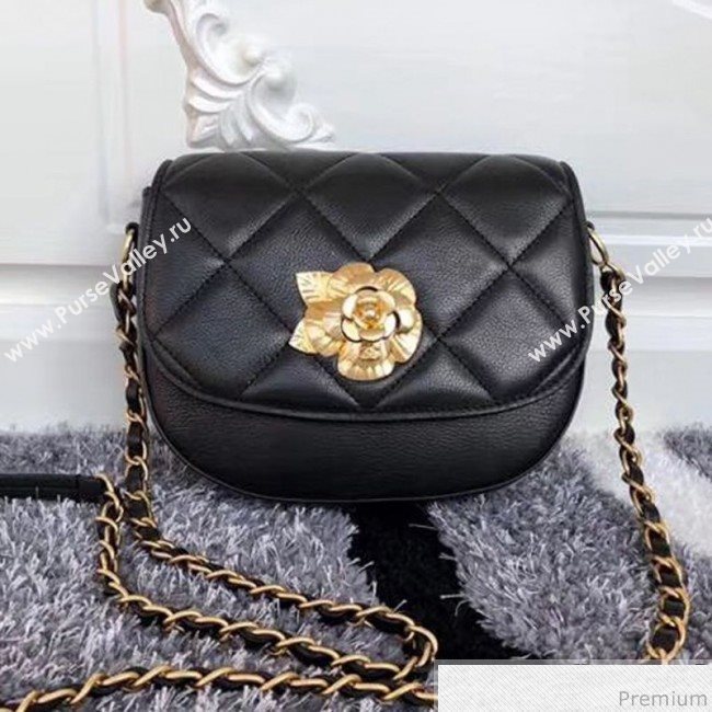 Chanel Vintage Camellia Saddle Flap Bag A57910 Black 2019 (XXY-9032612)