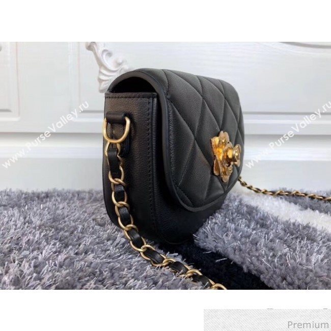 Chanel Vintage Camellia Saddle Flap Bag A57910 Black 2019 (XXY-9032612)