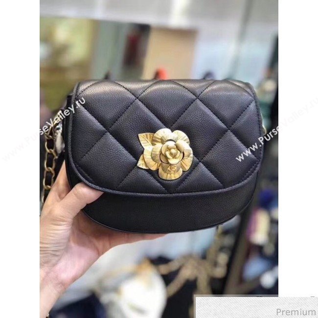 Chanel Vintage Camellia Saddle Flap Bag A57910 Black 2019 (XXY-9032612)