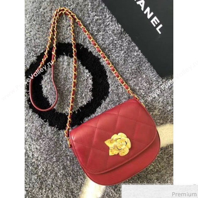 Chanel Vintage Camellia Saddle Flap Bag A57910 Red 2019 (XXY-9032613)