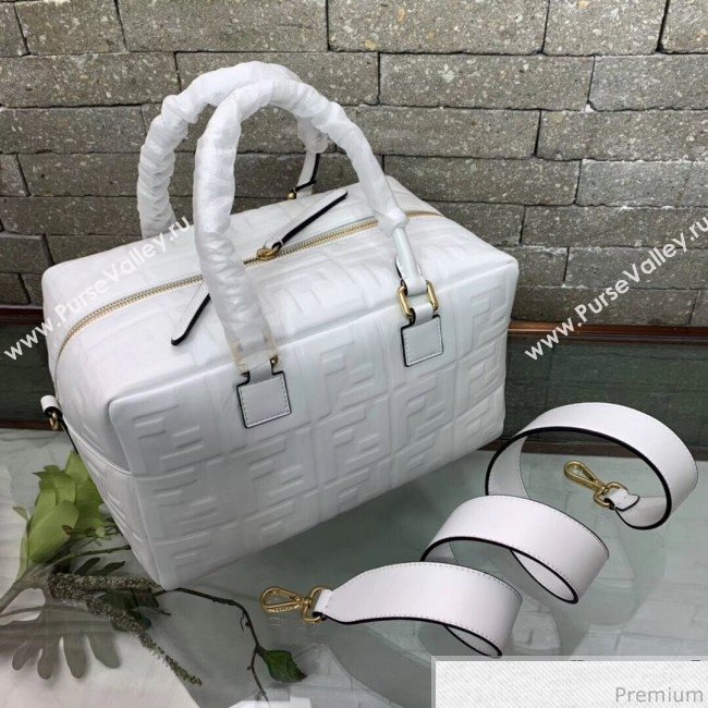 Fendi Lambskin FF Square-shaped Small Boston Top Handle Bag White 2019 (AFEI-9032617)