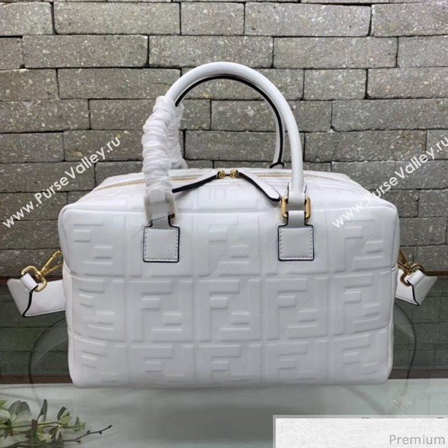 Fendi Lambskin FF Square-shaped Small Boston Top Handle Bag White 2019 (AFEI-9032617)