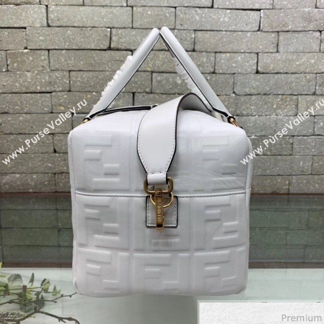 Fendi Lambskin FF Square-shaped Small Boston Top Handle Bag White 2019 (AFEI-9032617)