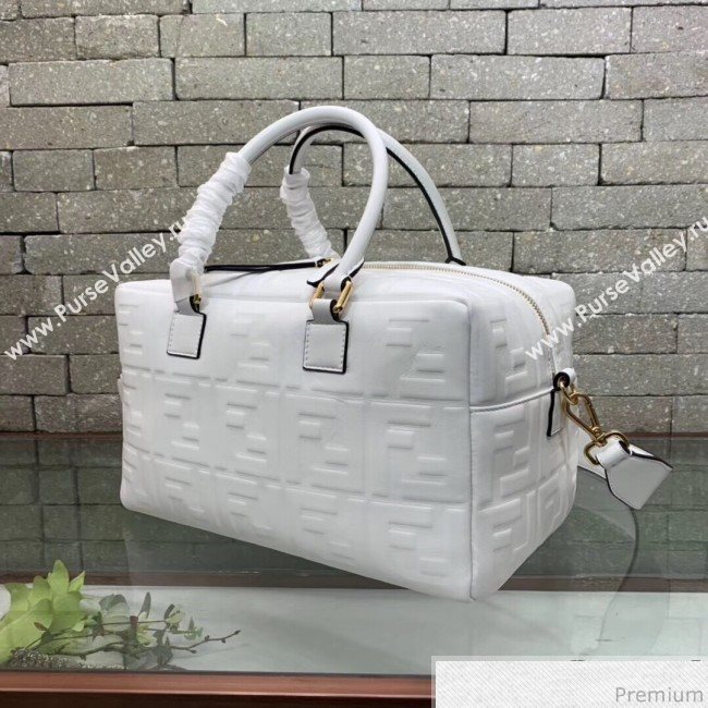 Fendi Lambskin FF Square-shaped Small Boston Top Handle Bag White 2019 (AFEI-9032617)