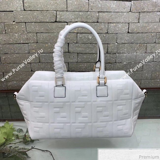 Fendi Lambskin FF Square-shaped Small Boston Top Handle Bag White 2019 (AFEI-9032617)