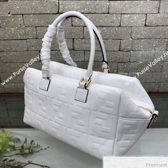 Fendi Lambskin FF Square-shaped Small Boston Top Handle Bag White 2019 (AFEI-9032617)