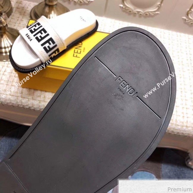 Fendi Flat Satin Slide Sandals in FF Embroidered Canvas and Lambskin Black/White 2019 (ANDI-9032007)