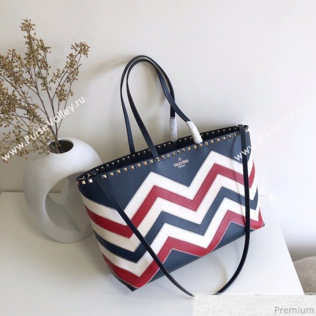 Valentino Large Chevron Rockstud Shopping Tote Bag Blue 2019 (JJ3-9032706)