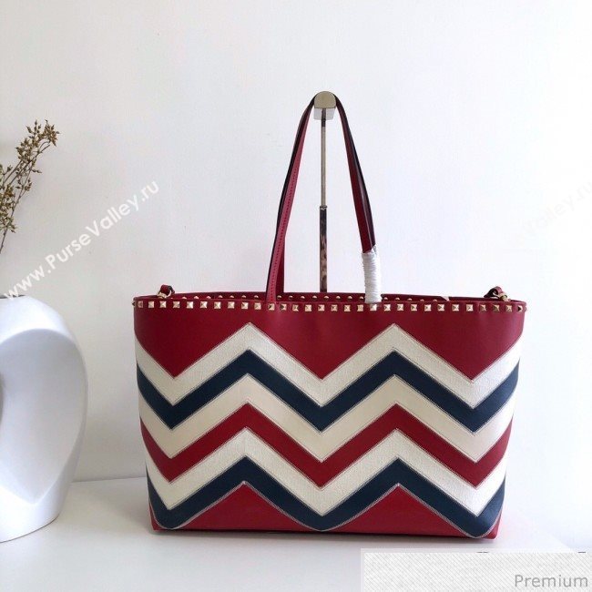 Valentino Large Chevron Rockstud Shopping Tote Bag Red 2019 (JJ3-9032707)